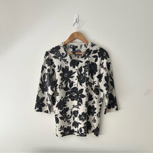 Carole Little Black and Cream Floral Sweater